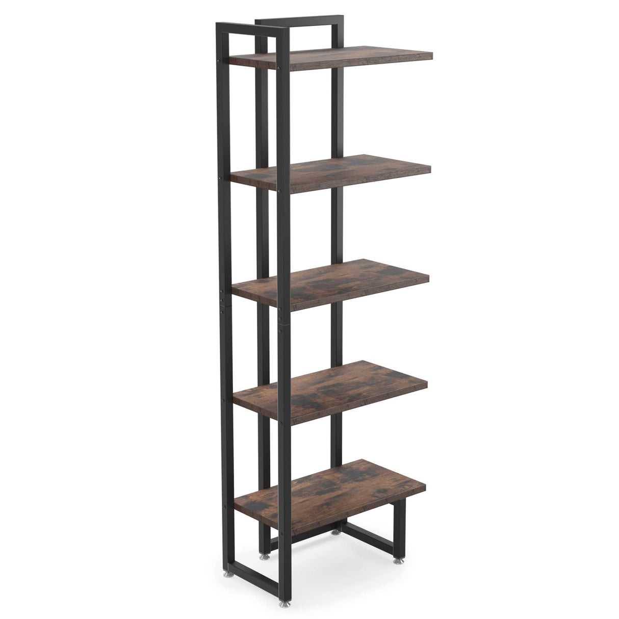 Industrial 5 Tier Wood Corner Shelf Stand with Rectangle Board, Corner Storage Rack Shelves