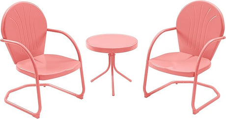 Patio Bistro Set Retro Metal Outdoor Seating Set Conversation Set 3 Piece, 2 C-Spring Motion Chairs and Side Table, Red