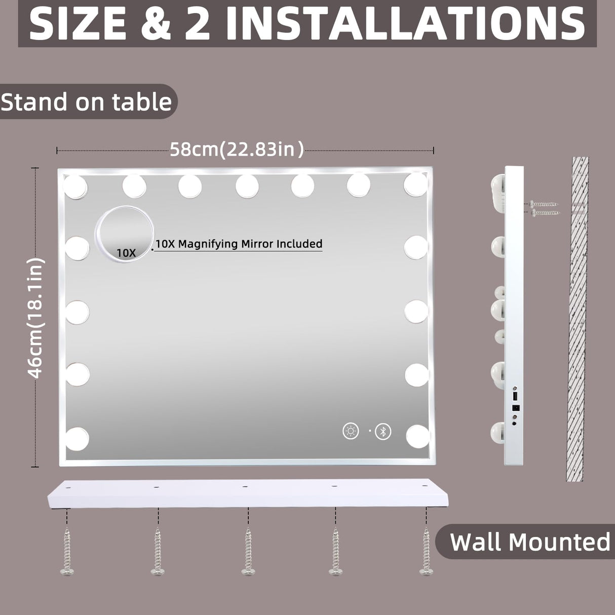 Hollywood Vanity Mirror with Lights and Bluetooth - 22.8x18.4 Inch