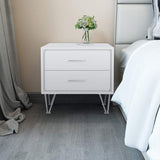 Goujxcy White Side Table, 2-Drawer Wood Nightstand with Metal Leg,20" Lx 16" W x 18" H