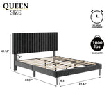 Queen Velvet Platform Bed Frame with Upholstered Headboard