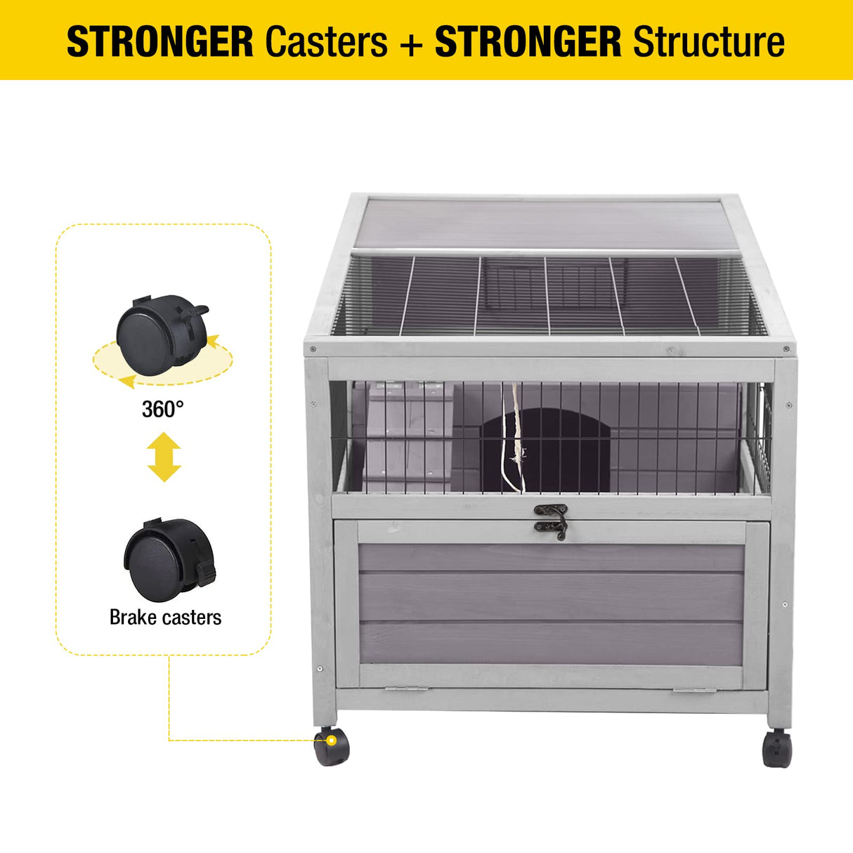 Rabbit Hutch Indoor and Outdoor 39.7" Bunny House on Wheels,Hamster Cage