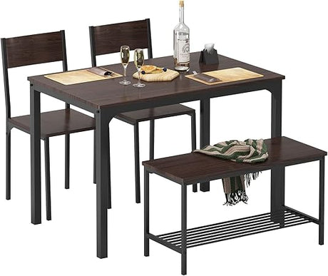 4 Piece Dining Table Set, Dining Room Set, Kitchen Dinner Table with Benches for 4