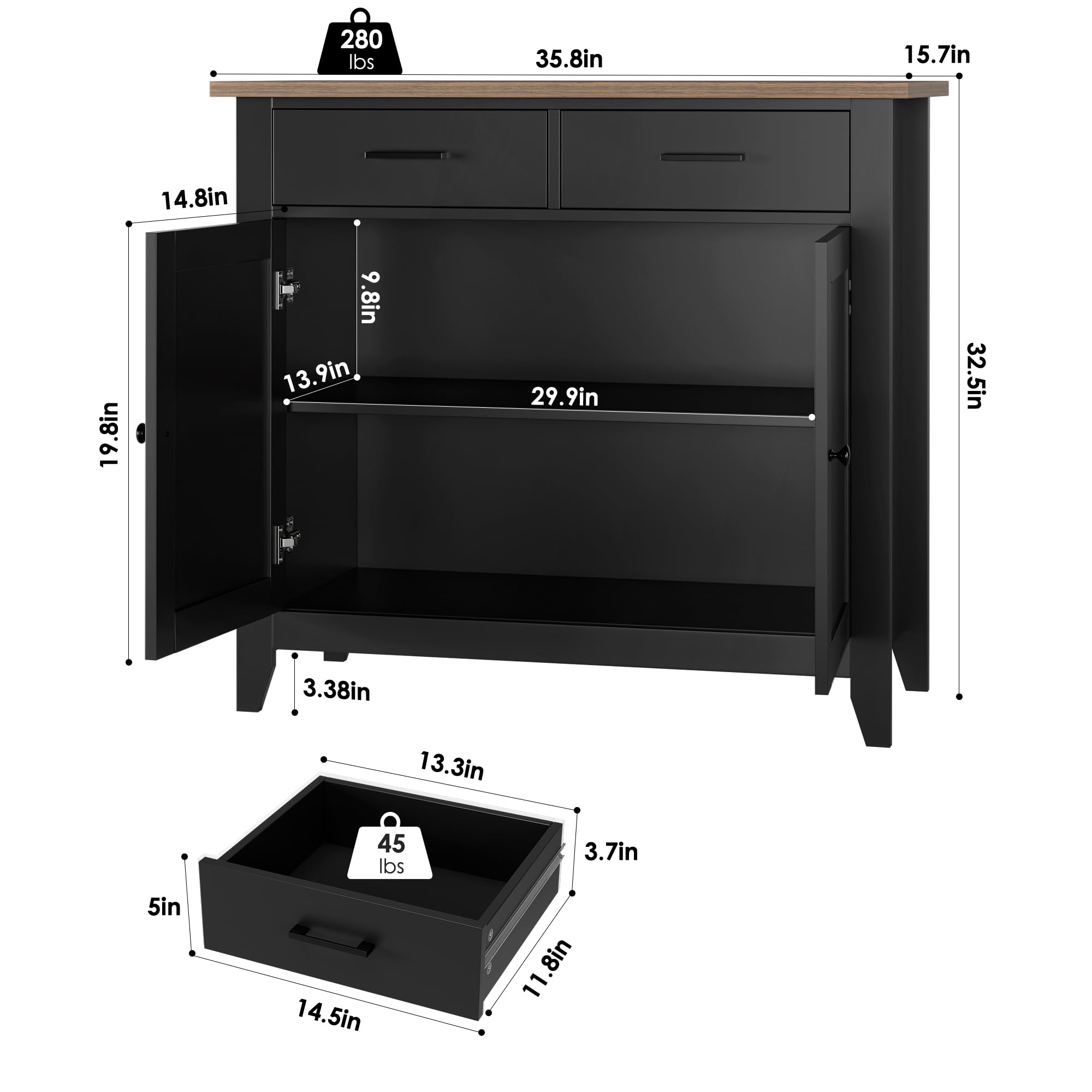 Kitchen Storage Cabinet, Modern Farmhouse Buffet Cabinet with Storage, Coffee Bar