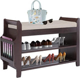 Shoe Rack Bench Entryway, Bamboo Shoe Bench with Removable Cushion