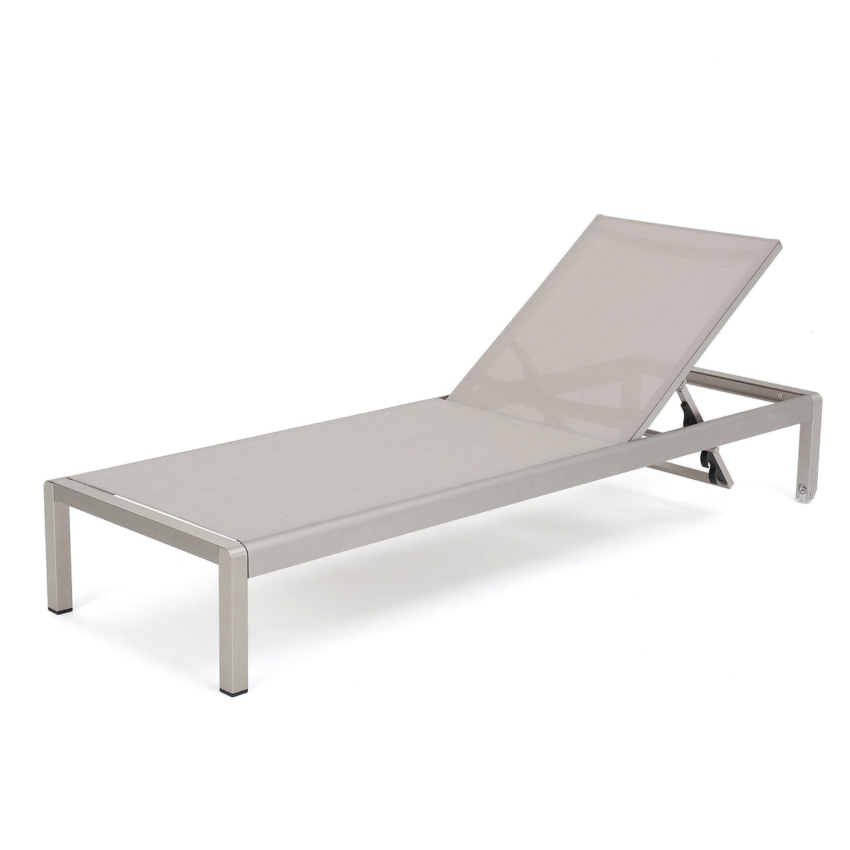 Cape Coral Mesh Chaise Lounge Set with Aluminum C-Shaped End Table, Grey / Silver