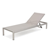 Cape Coral Mesh Chaise Lounge Set with Aluminum C-Shaped End Table, Grey / Silver
