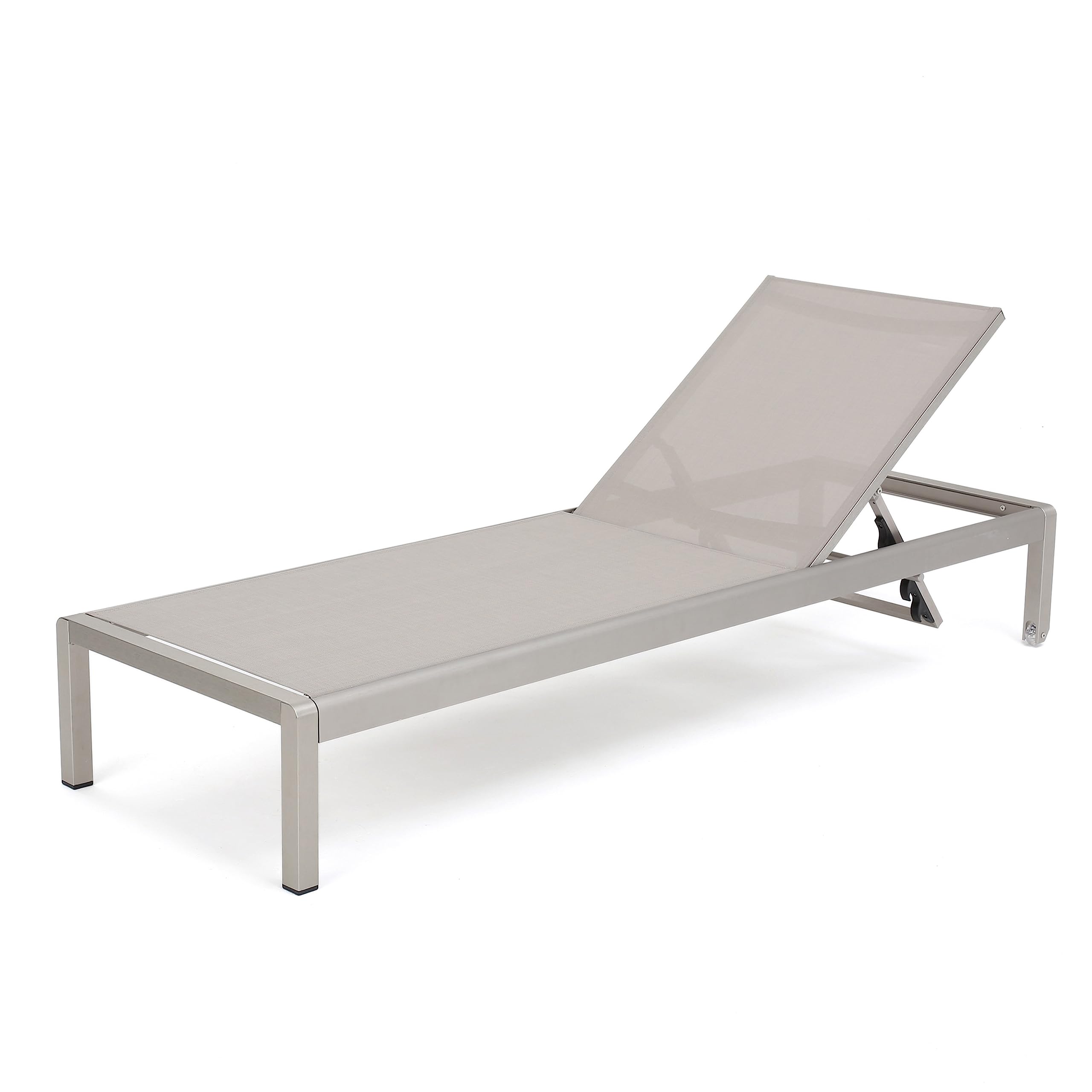 Cape Coral Mesh Chaise Lounge Set with Aluminum C-Shaped End Table, Grey / Silver