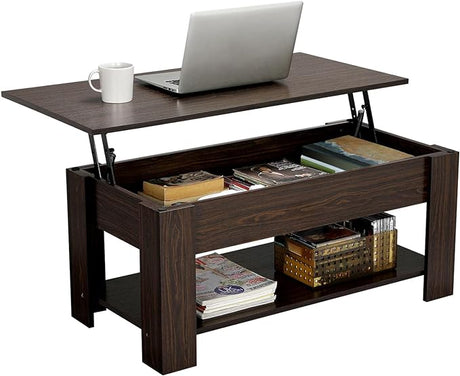 Lift Top Coffee Table w/Hidden Storage Compartment and Storage Shelf - Lift Tabletop