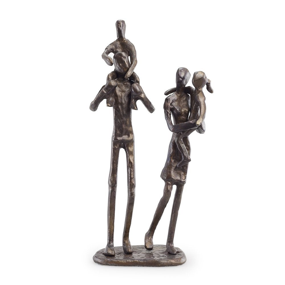 Parents Carrying Children Bronze Sculpture, Contemporary Metal Shelf Décor