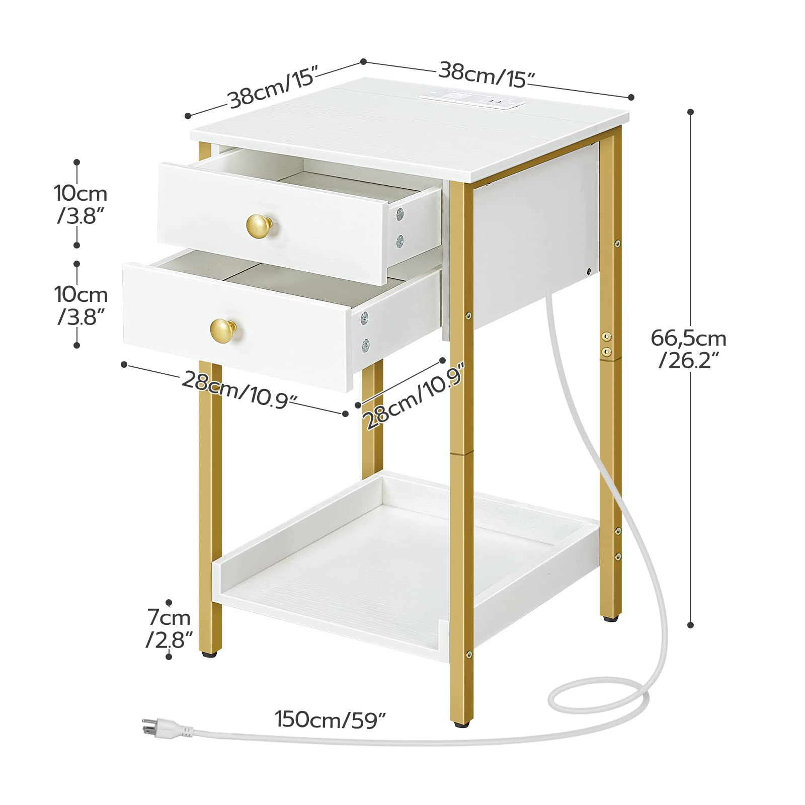 Nightstand with Charging Station, Tall End Table, Side Table