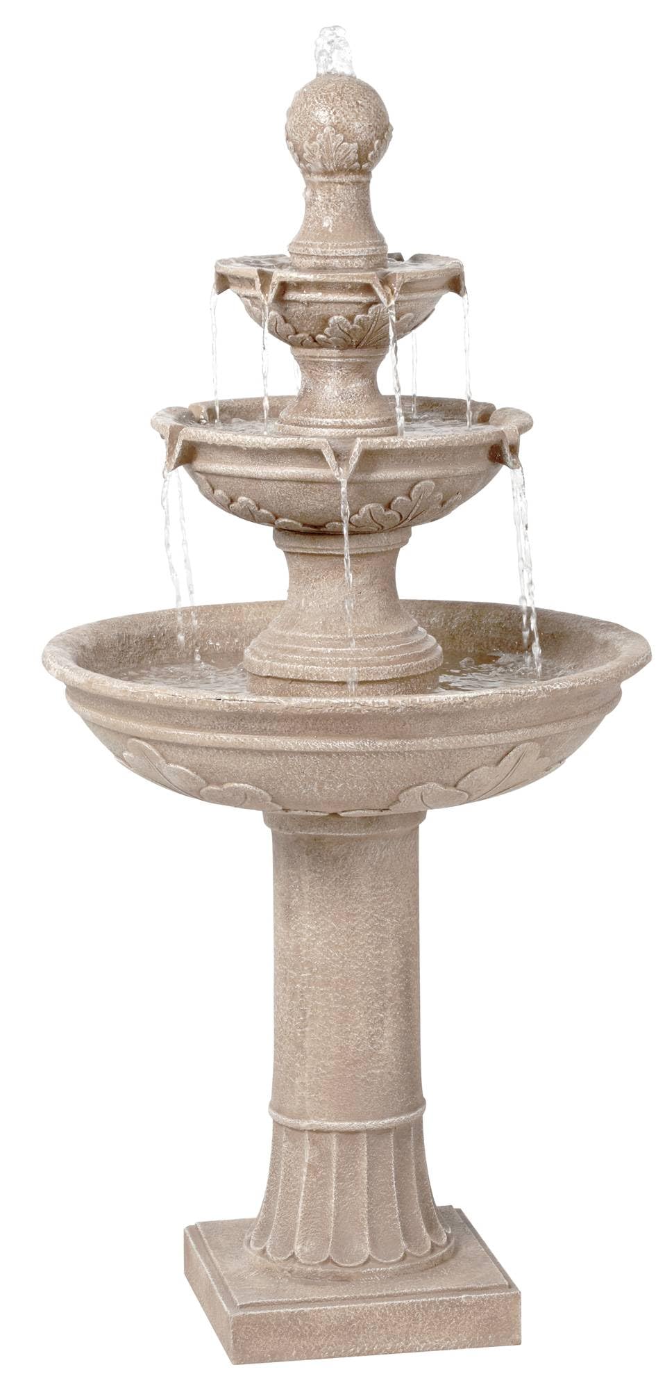 Outdoor Floor Bubbler Fountain and Waterfalls 48" High 3 Tiered Basins for Yard Garden