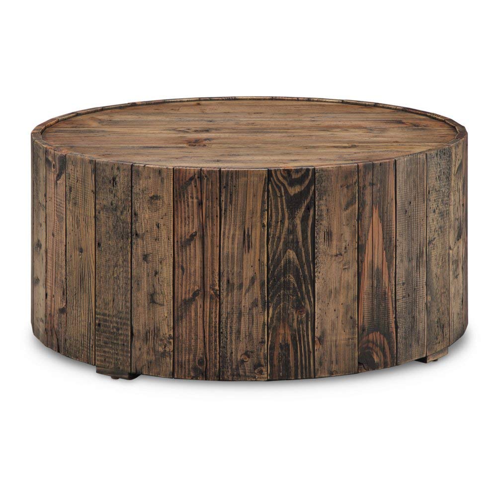 Dakota Reclaimed Wood Round Cocktail Table with Casters, 16.5" x 34" x 34"