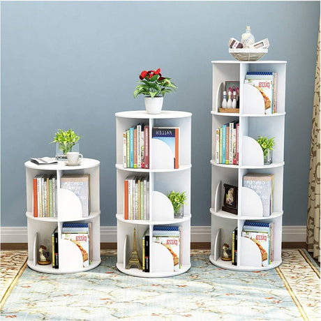 Creative Rotating Bookshelf White Bookcase Simple Student Bookshelf Multi