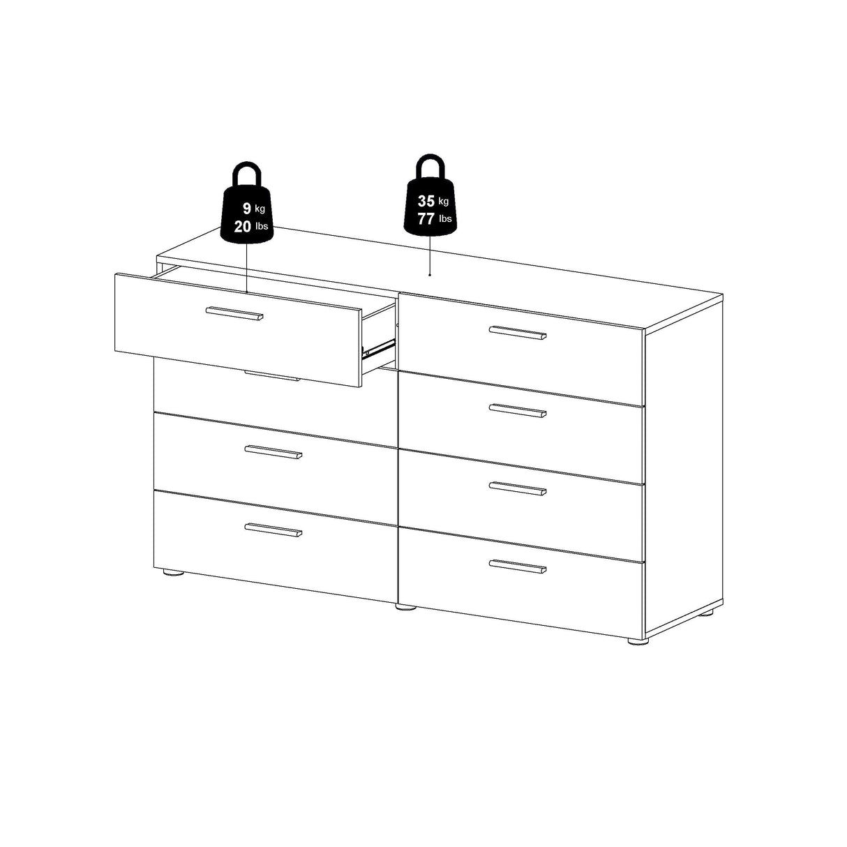 Tvilum Austin 8 Drawer Double Dresser, Truffle