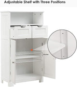 Bathroom Floor Cabinet, Storage Cabinet w/Open Shelf, 2 Doors & 2 Adjustable Drawers,