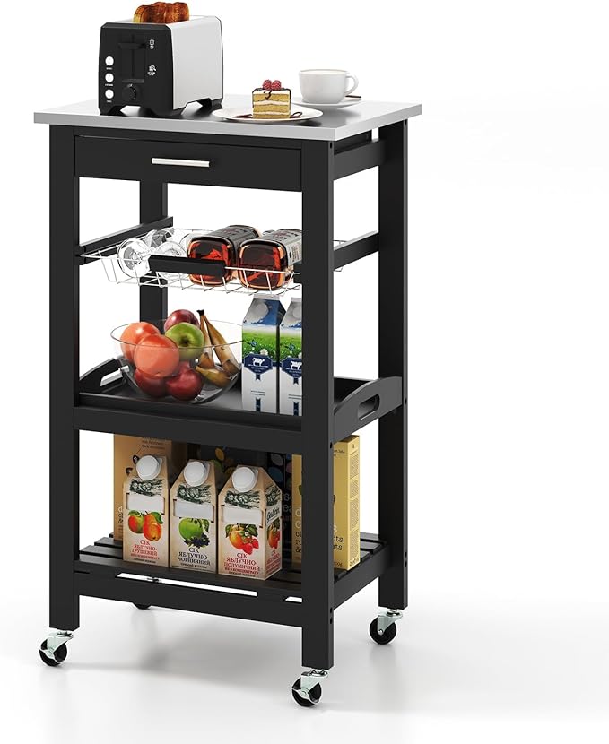 Kitchen Island Cart with Drawer, Rolling Kitchen Cart on Wheels