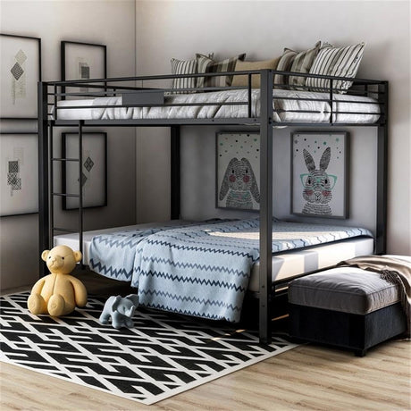 Rivell Metal Queen Over Queen Bunk Bed in Black