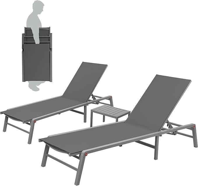 Lounge Chair Outdoor Foldable Outdoor Lounge Chair (2Blue Textilence W/O Table)