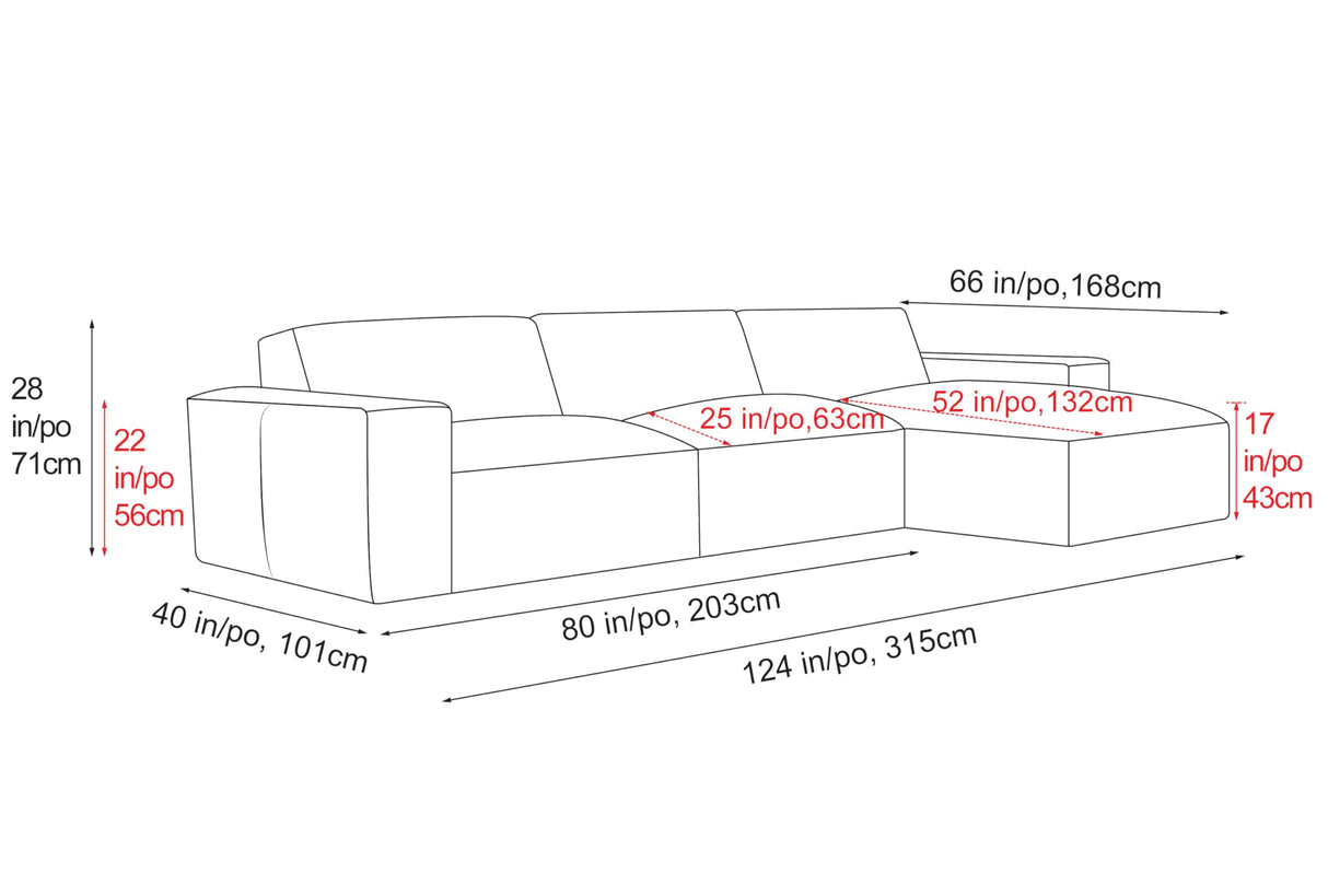 Nathan Napa Leather Couch - 3 Seats with Right Chaise Sectional