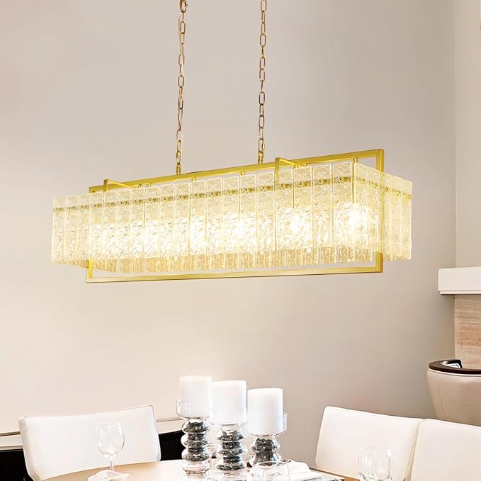 Modern Rectangular Crystal Chandelier, 4-Light Black Linear Farmhouse Lighting, 34”