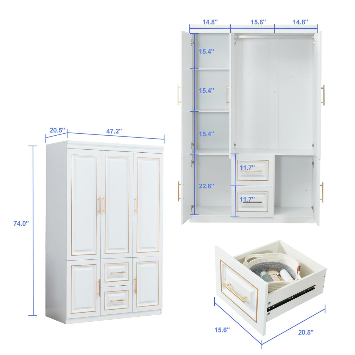 Closet with Doors Armoire Wardrobe Closets Wood Cabinet White Storage Closet