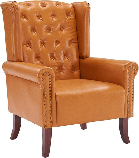 Modern PU Leather Accent Chairs Set of 2, Mid-Century Living Room Chairs Upholstered