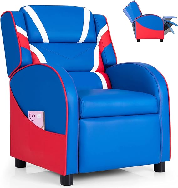 Kids Recliner, Gaming Recliner Chair w/Footrest, Headrest, Lumbar Support & Side Pockets