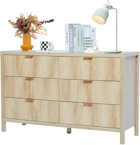 Dresser Cabinet, Long Nightstand with Drawers and Storage Cabinet, Farmhouse Solid