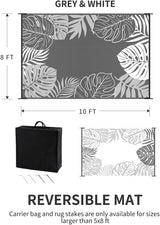 Outdoor Rug, 8x10 ft, Waterproof, Reversible Tropical Pattern, Quick Dry Plastic Straw Rug