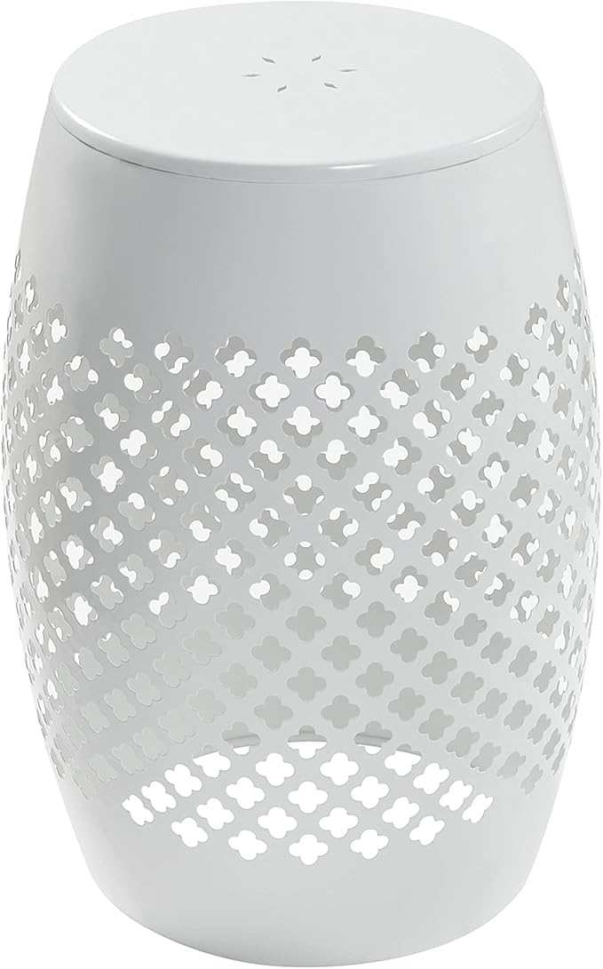 Outdoor Indoor Lace-Cut Iron Drum Side Table, Powder-Coated