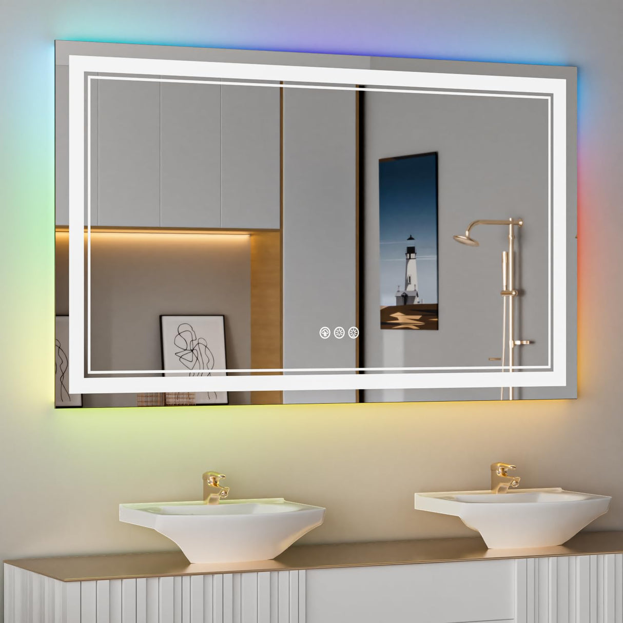 55x36 Inch RGB LED Bathroom Mirror with Lights, Color Changing RGB Backlit