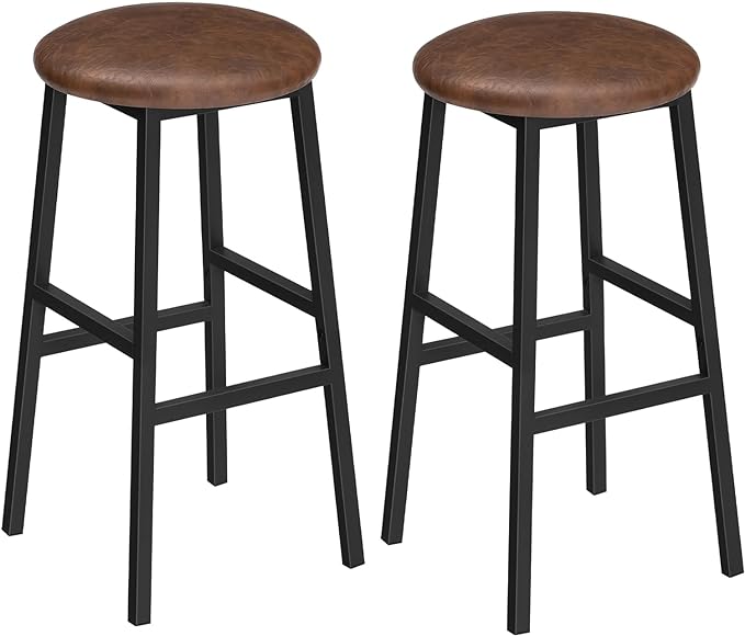 Bar Stools, 24.8 Inch PU Upholstered Breakfast Stools, Set of 2 Round Bar Chairs