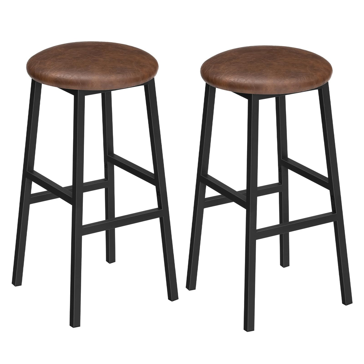 Bar Stools, 24.8 Inch PU Upholstered Breakfast Stools, Set of 2 Round Bar Chairs