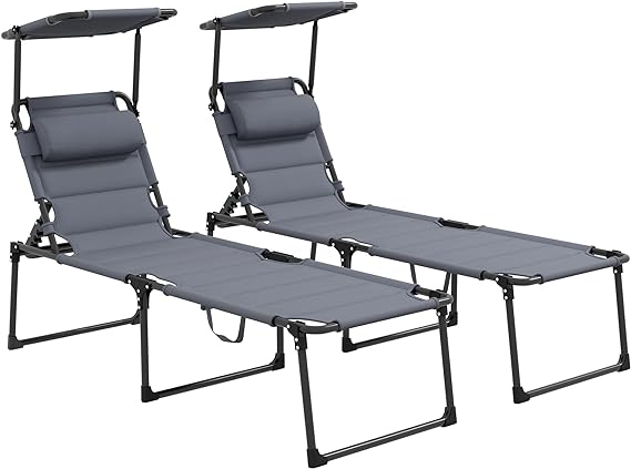 Outsunny Outdoor Lounge Chair, Adjustable Backrest Folding Chaise Lounge