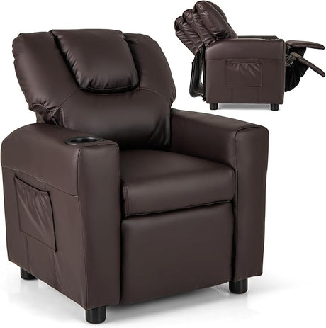 Kids Recliner Chair with Cup Holder, Toddler Furniture Children Armrest Sofa w/Headrest