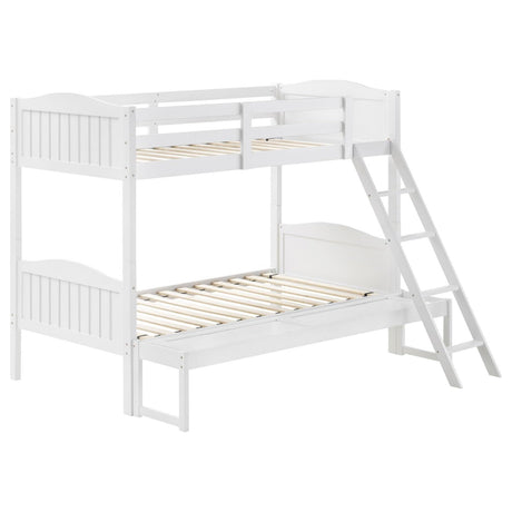 Full Bunk Bed, Attached Ladder, Guard Rails, White Wood