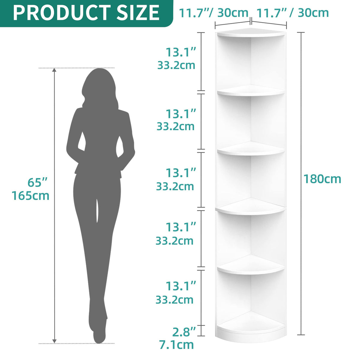 5-Tier Corner Shelf, 70.8" Tall Modern Free Standing Corner Bookshelf, 5 Shelf Display Corner Bookcase and Bookshelves,Wooden Open Storage Book Shelves for Living Room, Home Office, White