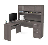 Innova L-Shaped Desk with Hutch, 60W, Bark Grey