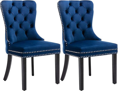 Eifizek Velvet Dining Chairs Set of 2, Tufted Dining Room Chairs with Nailhead Ring Pull Trim