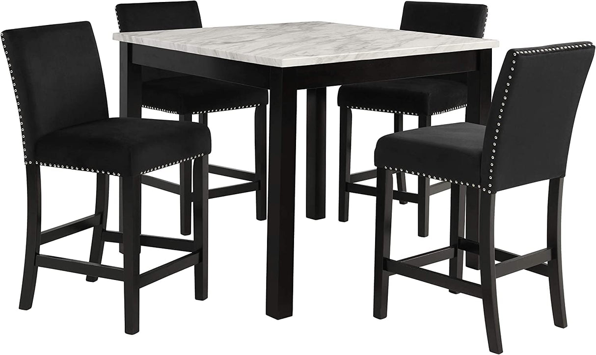 Celeste Faux Marble Counter Dining Table with Four Chairs, 5-Piece, Black