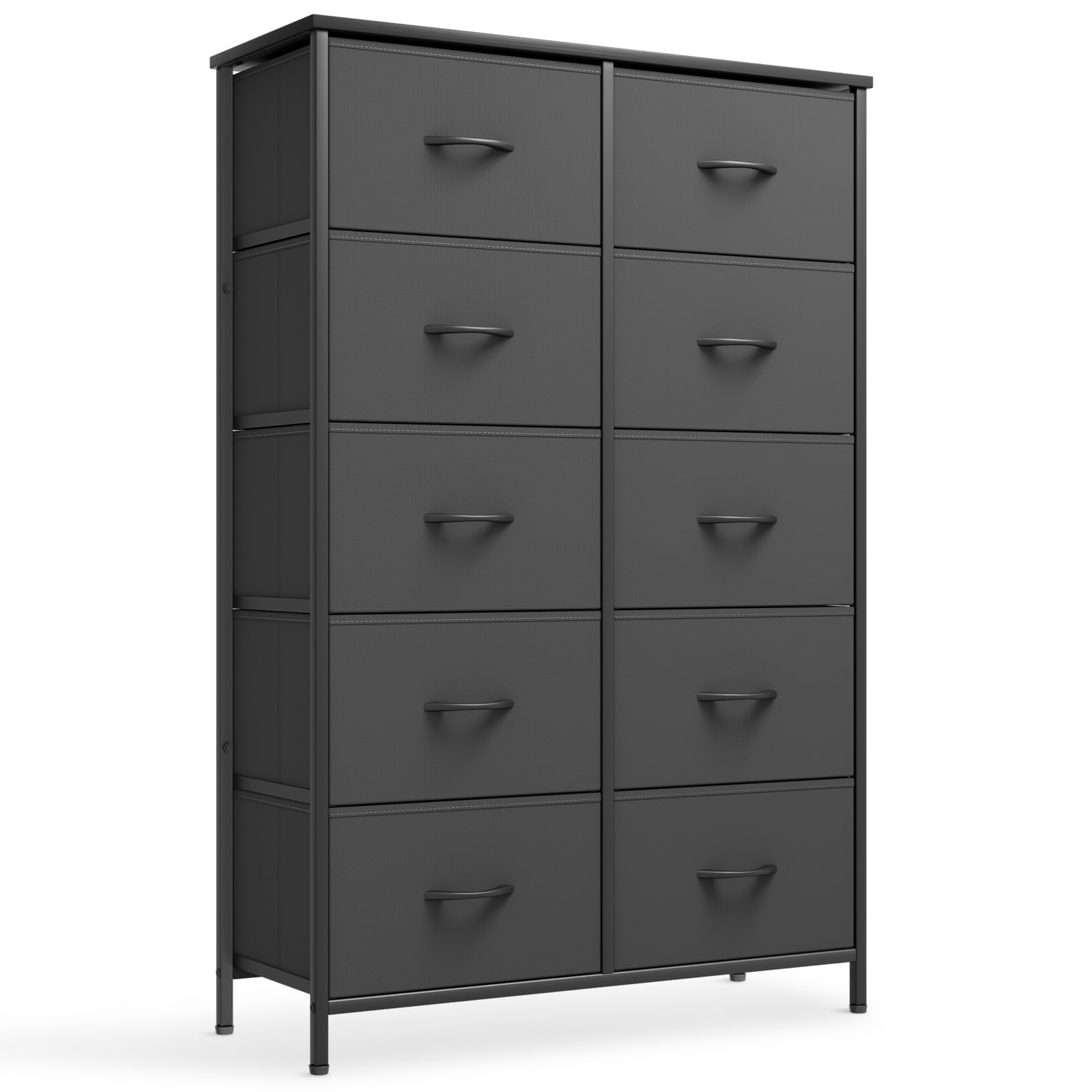 Tall Dresser with 10 Fabric Deep Drawers Metal Frame Storage Tower MDF Board Cabinet