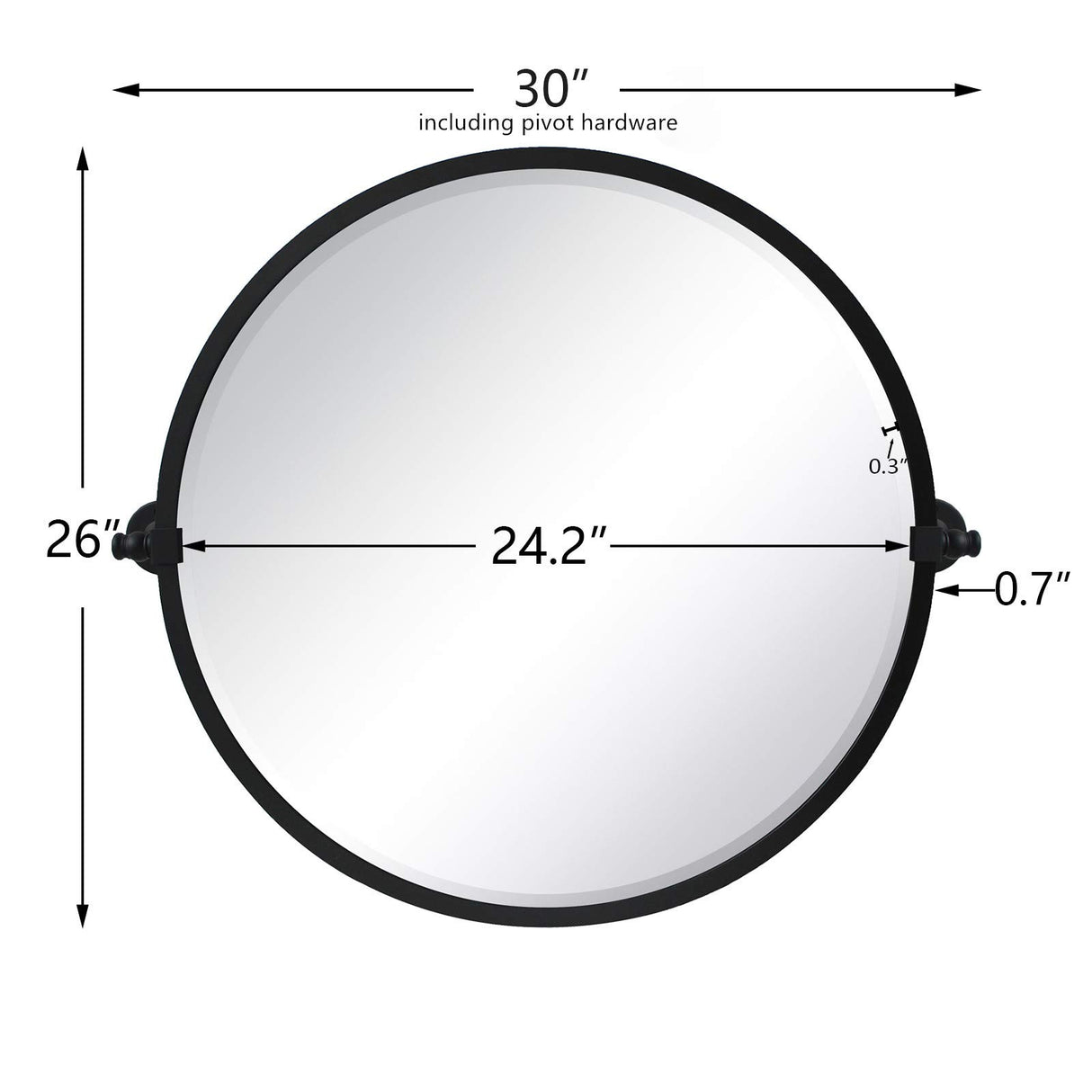 26'' Circle Pivot Bathroom Mirror in Matt Black Metal Frame Round Tilting Beveled Vanity Mirrors