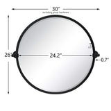 26'' Circle Pivot Bathroom Mirror in Matt Black Metal Frame Round Tilting Beveled Vanity Mirrors