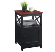 Oxford End Table with Storage Cabinet and Shelf, Cherry/Black