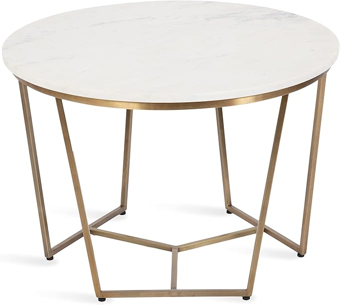 Kate and Laurel Solvay Mid-Century Round Coffee Table, 26 x 26 x 18, Walnut Brown and Antique Brass, Sophisticated Modern Circle Table for Storage and Display