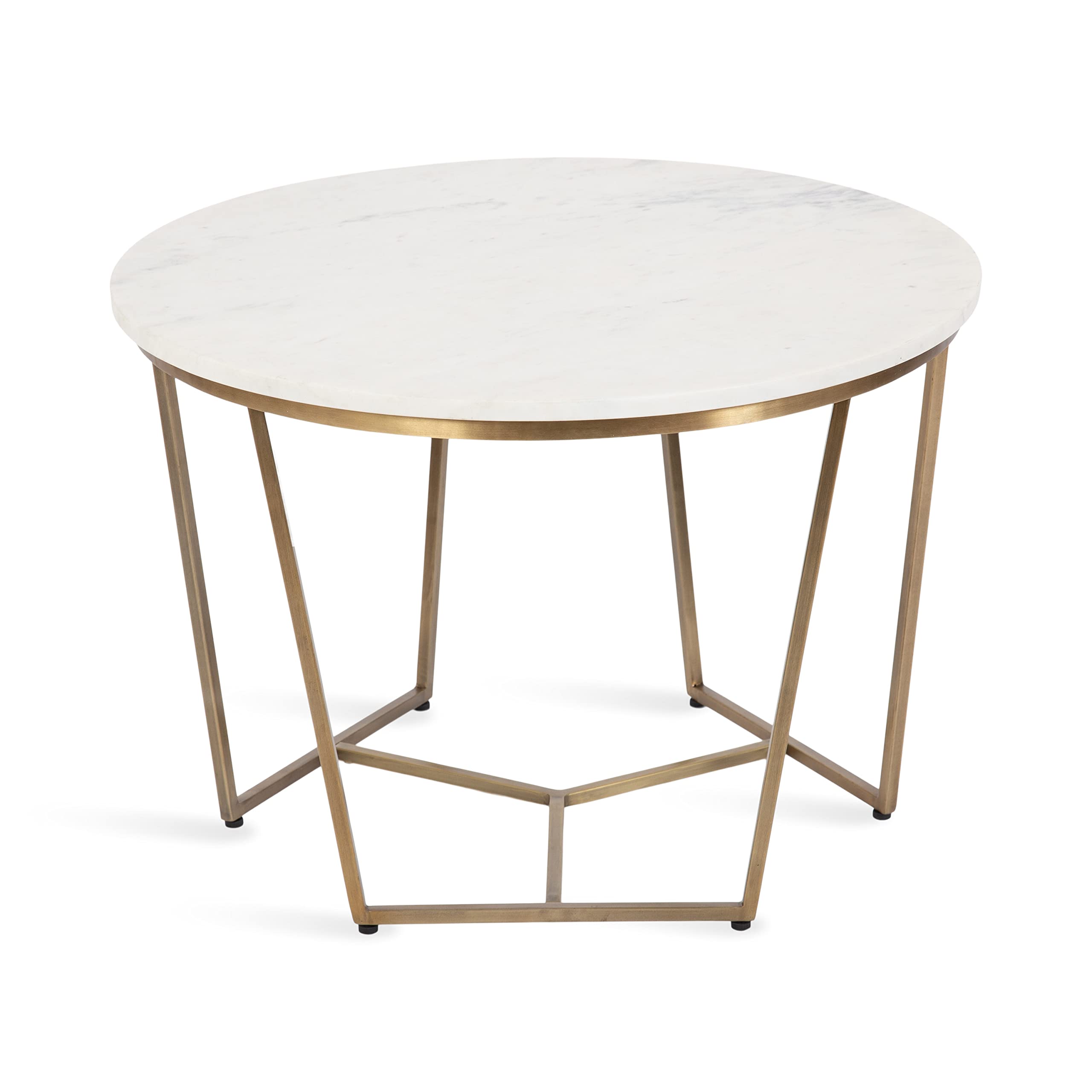Solvay Modern Glam Round Coffee Table, 26 x 26 x 18, White Marble and Brass