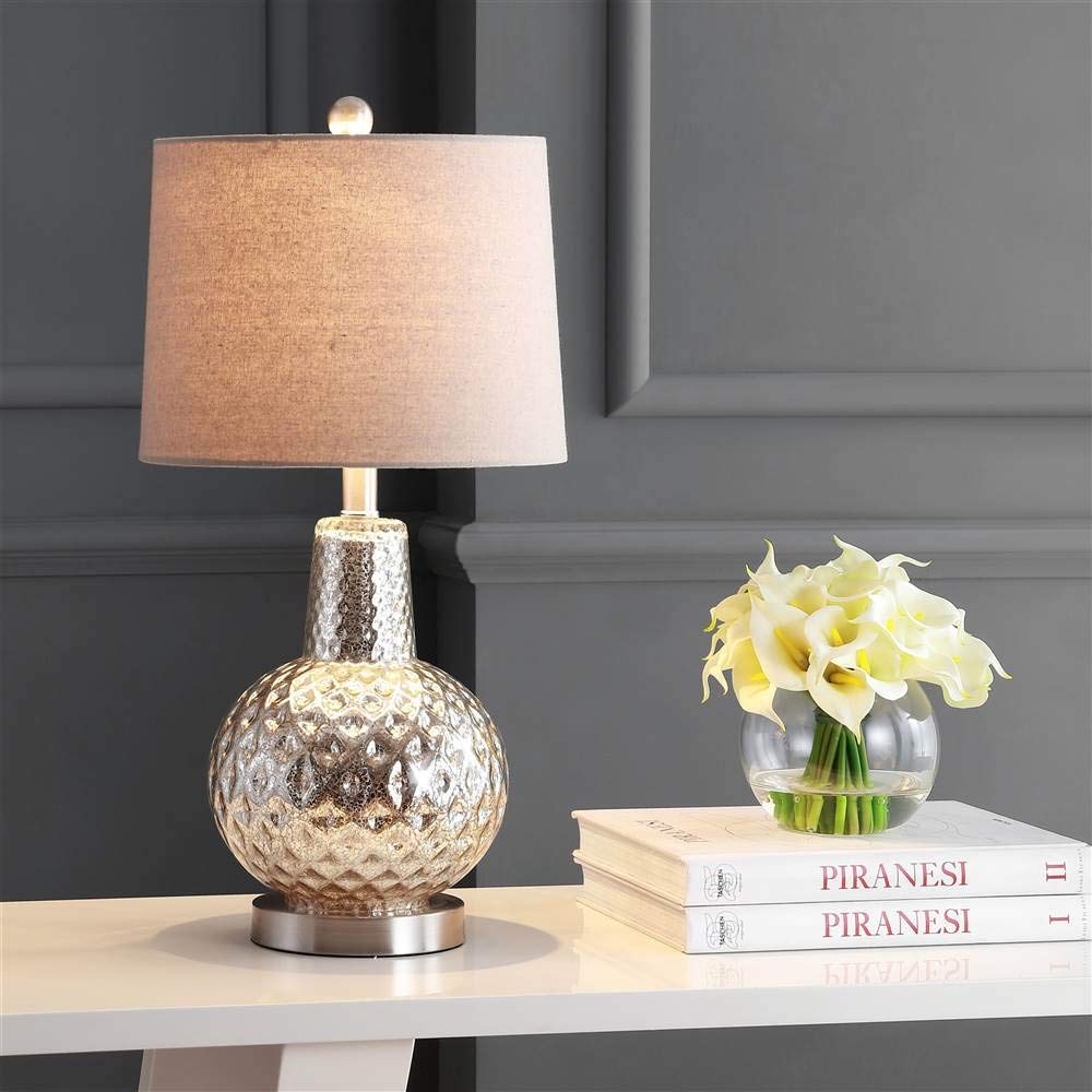 Lighting Collection Atlas Silver/ Ivory Shade 24-inch Bedroom Living Room Home Office