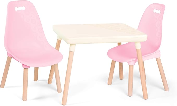 Table and Chair Set- Furniture For Toddlers- 1 Craft Table & 2 Chairs- Natural Wooden Legs