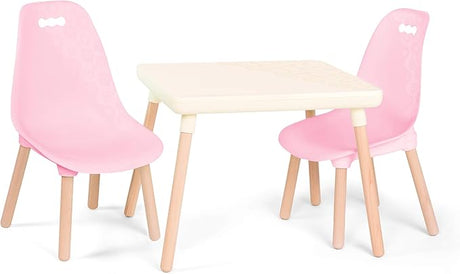 Table and Chair Set- Furniture For Toddlers- 1 Craft Table & 2 Chairs- Natural Wooden Legs